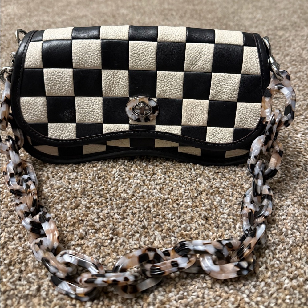 Wavy Dinky Bag Checkerboard Leather Coachtopia